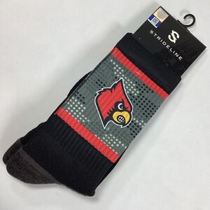 Strideline Louisville Cardinals Crew Socks Premium Regular Black Red Logo New